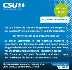 Mehr über den Artikel erfahren CSU vor Ort – Stammtisch in Jungenhofen
